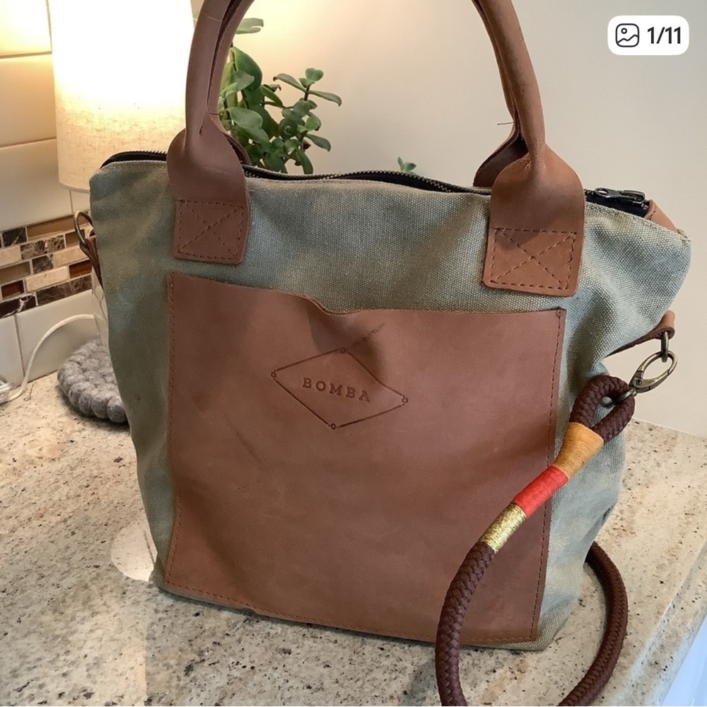 BOMBA Canvas & Leather Tote Bag | Rustic Boho Crossbody Satchel
